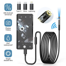 (Single lens, 1m) Single/Dual Lens Wifi Endoscope Camera Android Mini Car Inspection Camera for Iphone IOS Waterproof Pipeline Borescope Type C