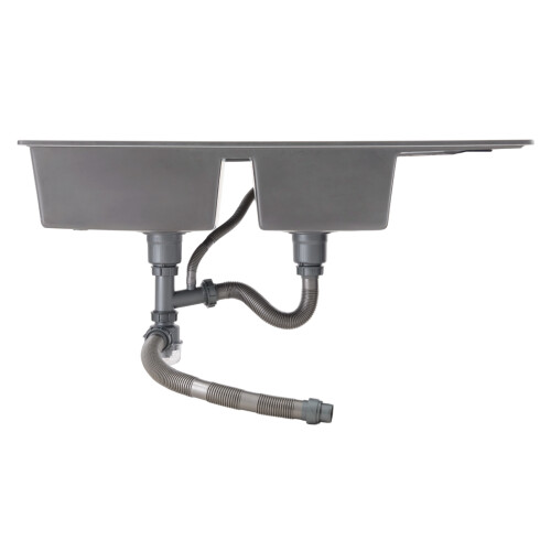 Living And Home Double Bowl Quartz Resin Composite Kitchen Sink with Waste Kit, Graphite Grey 2