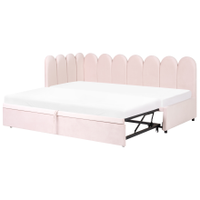 Trundle Bed Velvet TERROU 90 x 200 cm (EU Single) Pastel Pink