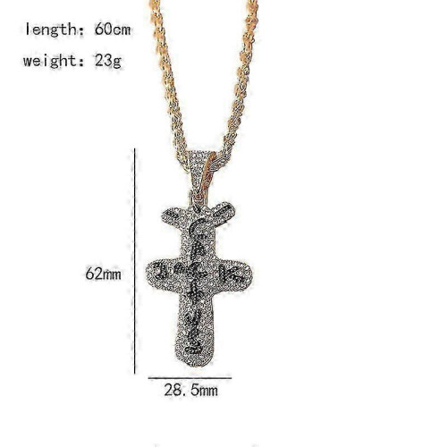 (Silver) Cross necklace, hip-hop full diamond Cactus.Jack pendant 1