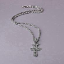 (Silver) Cross necklace, hip-hop full diamond Cactus.Jack pendant
