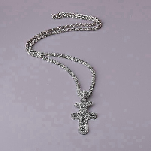 (Silver) Cross necklace, hip-hop full diamond Cactus.Jack pendant