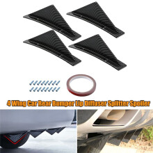 Car Rear Lower Bumper Wing Lip Diffuser,Anti-Crash Spoiler Fin Protector,Rear Bumper Splitter Lip Wing,Curved 4PCS