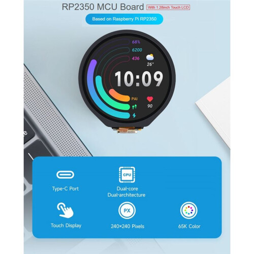 RP2350 Microcontroller Development Board -Board 1.28-Inch Touch LCD Display Six-Axis Sensor RP2350 Dual-Core Processor