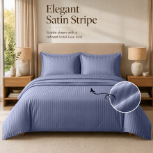 (Washed Blue, Super King) Stripe Duvet Cover Set Bed Quilt & Pillowcase Pair