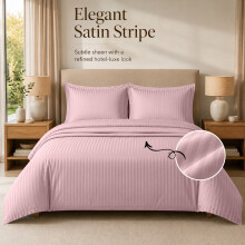 (Peach, Super King) Stripe Duvet Cover Set Bed Quilt & Pillowcase Pair