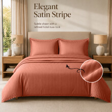 (Rust/Orange, Super King) Stripe Duvet Cover Set Bed Quilt & Pillowcase Pair