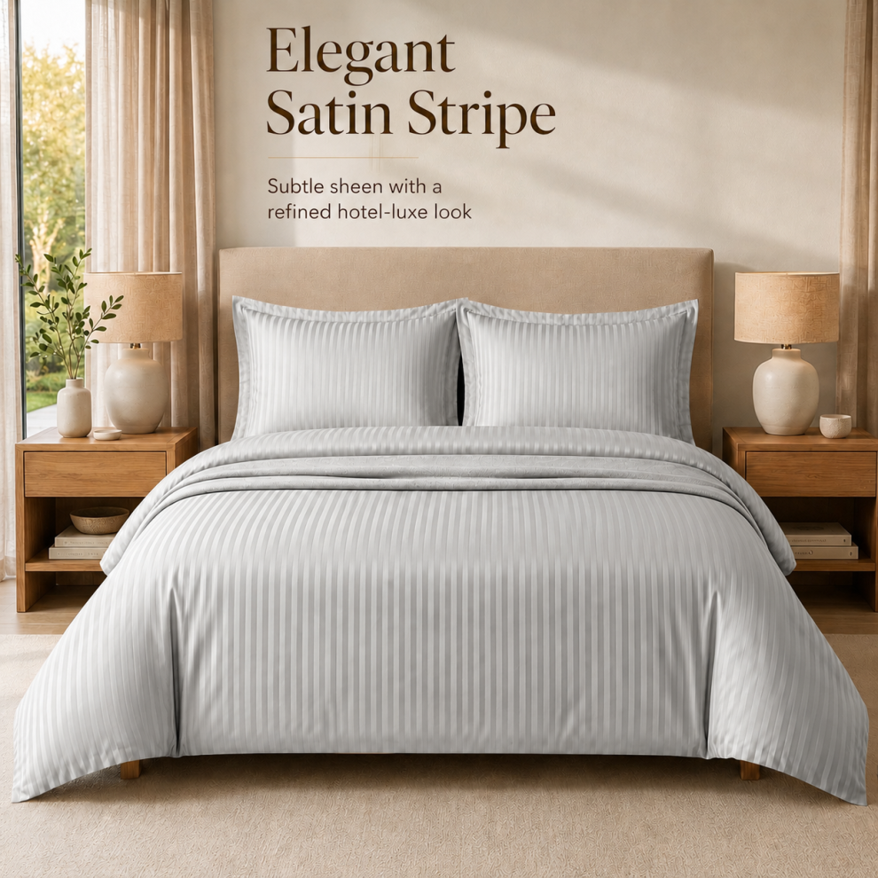 Imperial Rooms (Silver, King) Stripe Duvet Cover Set Bed Quilt & Pillowcase Pair