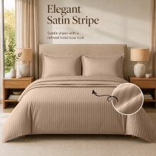 (Beige, Super King) Stripe Duvet Cover Set Bed Quilt & Pillowcase Pair