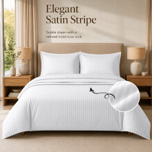 (White, Single) Stripe Duvet Cover Set Bed Quilt & Pillowcase Pair