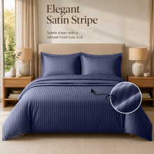 (Navy Blue, Super King) Stripe Duvet Cover Set Bed Quilt & Pillowcase Pair