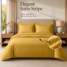 (Mustard, King) Stripe Duvet Cover Set Bed Quilt & Pillowcase Pair