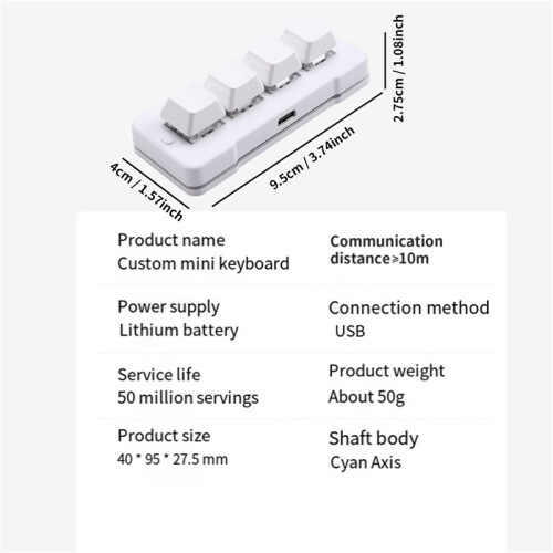 MK424U 4-Key  Customized Keyboard with Mechanical   USB Connection for Office Game Multimedia White 1