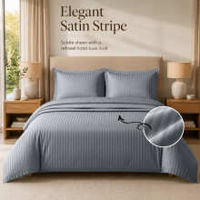 (Grey, Double) Stripe Duvet Cover Set Bed Quilt & Pillowcase Pair