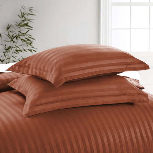 Imperial Rooms (Rust/Orange, Single) Stripe Duvet Cover Set Bed Quilt & Pillowcase Pair 2