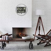 Alarm Clock 12/24 Hour Battery Operated Self-Setting Wall / Desk Mount Calendar Digital Clock for Bedroom Bedside Black