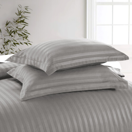 Imperial Rooms (Silver, Single) Stripe Duvet Cover Set Bed Quilt & Pillowcase Pair 2