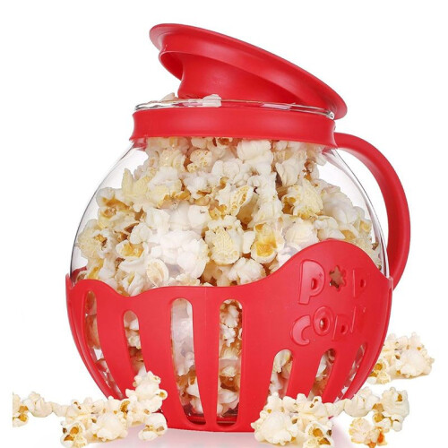 Microwave Popcorn Maker Bucket Microwave Bowl  Machine Safe Silicone Lid Popcorn Maker Red