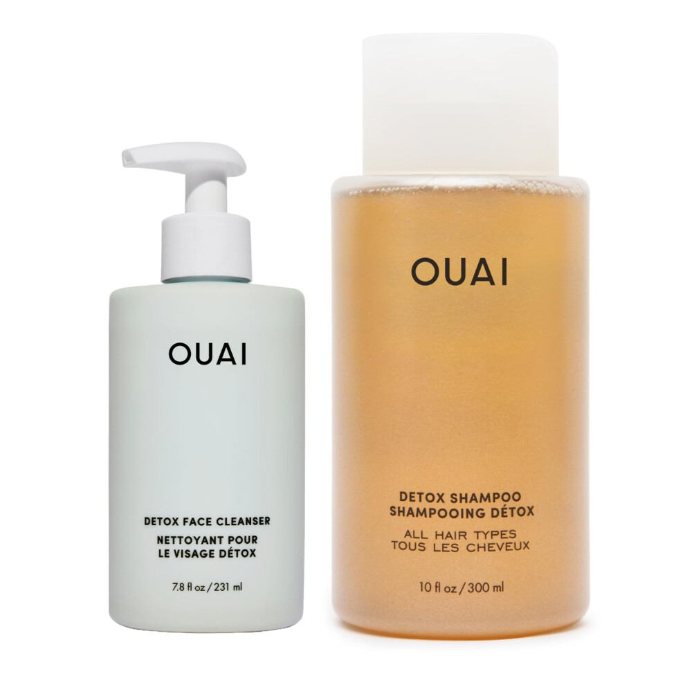Ouai Detox Shower Routine Bundle - Gentle Detox Face Cleanser (7.8 Oz) And Clarifying Shampoo With Apple Cider Vinegar (10 Oz) - 2-Piece Bundle