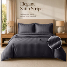 (Black, Single) Stripe Duvet Cover Set Bed Quilt & Pillowcase Pair