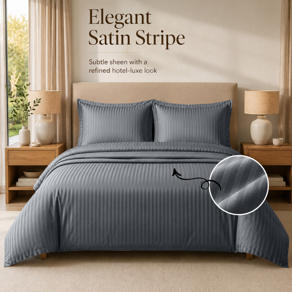 Imperial Rooms (Charcoal, King) Stripe Duvet Cover Set Bed Quilt & Pillowcase Pair