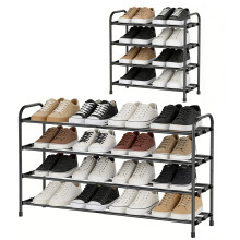 4 Tier Extendable Shoe Rack, Black Metal Narrow Adjustable Shoe Storage Stand for Inside Wardrobe Closet, Small Spaces, Hallway, Bedroom, Outdoor