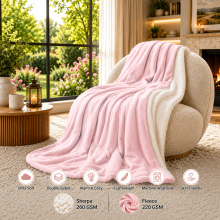 (Pink, 200x240 cm) Soft Sherpa Throw Blanket for Sofa Bed Warm Fleece