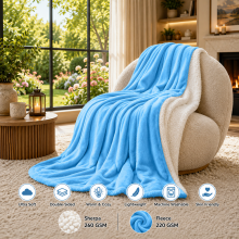 (Sky Blue/Light Blue, 200x240 cm) Soft Sherpa Throw Blanket for Sofa Bed Warm Fleece