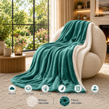 (Green Emerald , 230x270 cm) Soft Sherpa Throw Blanket for Sofa Bed Warm Fleece