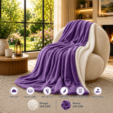 (Purple, 130x150 cm) Soft Sherpa Throw Blanket for Sofa Bed Warm Fleece