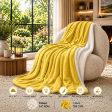 (Yellow, 200x240 cm) Soft Sherpa Throw Blanket for Sofa Bed Warm Fleece