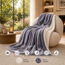 (Grey, 230x270 cm) Soft Sherpa Throw Blanket for Sofa Bed Warm Fleece