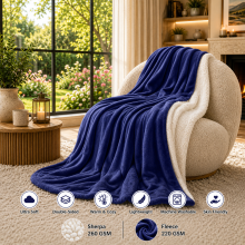 (Navy Blue, 230x270 cm) Soft Sherpa Throw Blanket for Sofa Bed Warm Fleece