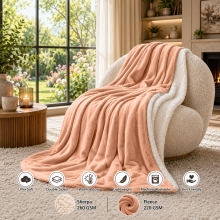 (Camel, 230x270 cm) Soft Sherpa Throw Blanket for Sofa Bed Warm Fleece