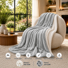(Silver, 150x200 cm) Soft Sherpa Throw Blanket for Sofa Bed Warm Fleece