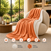 (Rust/Orange, 130x150 cm) Soft Sherpa Throw Blanket for Sofa Bed Warm Fleece