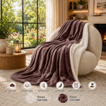 (Coffee, 230x270 cm) Soft Sherpa Throw Blanket for Sofa Bed Warm Fleece