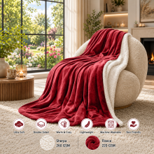 (Super King Sherpa Fleece Blanket) Sherpa Fleece Blanket Bed Sofa Throw Red Blankets