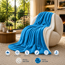 (Teal , 230x270 cm) Soft Sherpa Throw Blanket for Sofa Bed Warm Fleece
