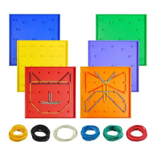 Paquete de 6 Tableros Geométricos de Plástico con Bandas de Goma, Manipulativos de Geometría, Juguetes de Rompecabezas Geométrico