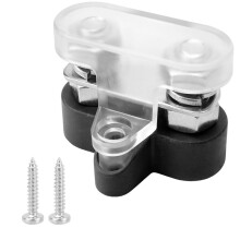 M6 Dual Stud Battery Terminal with Clear Cover, Heavy-Duty Power Distribution Block for RV, Marine & Solar Systems Black