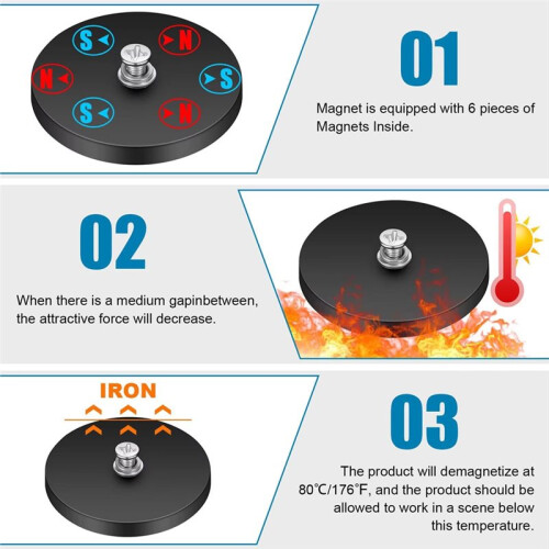 D66mm-Rubber Coated Anti-Scratch Magnets, Magnet Base with Threaded Studs,Magnets Hold the Base for Light Mirror Tool 2