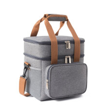 Bolsa de Almoço Isolada, Dupla Camada, À Prova de Vazamento, À Prova D'Água, com Alça de Ombro, Bolsa de Piquenique para Acampamento, Cinza