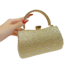 Bolso de Noche para Mujer - Bolso de Mano con Forro de Satén y Brillantes Diamantes de Imitación para Fiestas y Bodas, Dorado