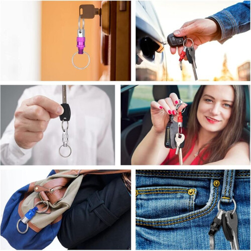 6Pack Pull Apart Keychain,Quick Release Keychain Aluminum Keychain with 2 Split Rings Chain Separate Detachable Key Ring 2