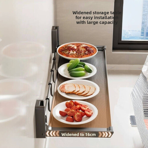 (Gray 56cm)Wall Mount Kitchen Organizer With Foldable Shelves And Hooks For Home Storage 2