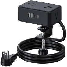 Regleta de Enchufes con Abrazadera Ajustable, 4 Tomas Corriente CA, 2 Puertos USB A, 2 Puertos USB C, Cargadores Rápidos de 20 W para Productos