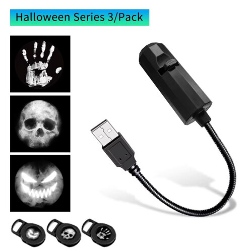 Halloween USB Projector Light Skull NightLight  LED Lamp 360 Rotating Switchable Pattern Atmosphere Mood Light B 2