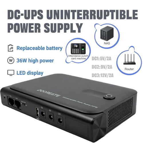 Docreate TTAKA7 36W DC1036L UPS Uninterruptible Power Supply with 18650 Replaceable Battery EU Plug 1