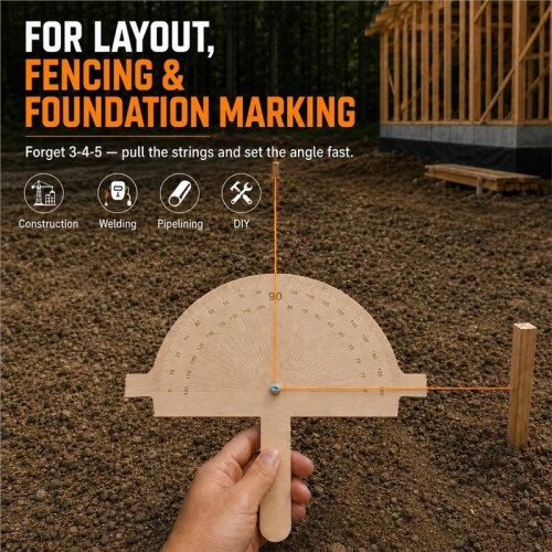 Wooden Angle Finder Tool with String , 12" X 10" Birch Plywood Angle Ruler Protractor 1